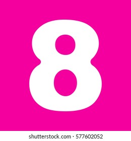 Number 8 sign design template element. White icon at magenta background.