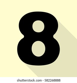 Number 8 sign design template element. Black icon with flat style shadow path on cream background.