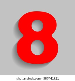 Number 8 sign design template element. Vector. Red icon with soft shadow on gray background.