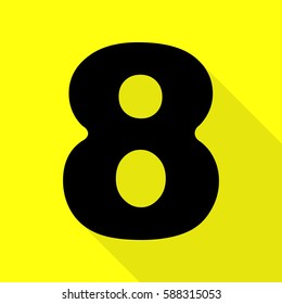 Number 8 sign design template element. Black icon with flat style shadow path on yellow background.