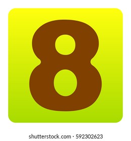 Number 8 sign design template element. Vector. Brown icon at green-yellow gradient square with rounded corners on white background. Isolated.