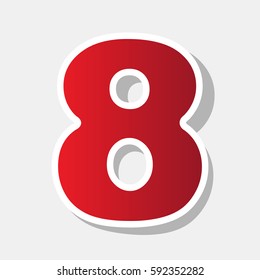 Number 8 sign design template element. Vector. New year reddish icon with outside stroke and gray shadow on light gray background.