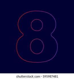 Number 8 sign design template element. Vector. Line icon with gradient from red to violet colors on dark blue background.