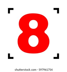 Number 8 sign design template element. Vector. Red icon inside black focus corners on white background. Isolated.