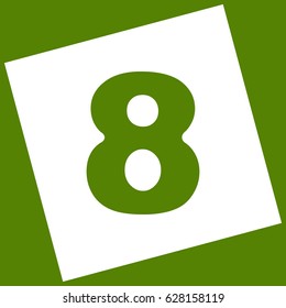 Number 8 sign design template element. Vector. White icon obtained as a result of subtraction rotated square and path. Avocado background.