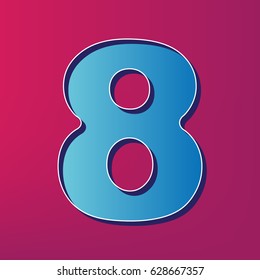 Number 8 sign design template element. Vector. Blue 3d printed icon on magenta background.