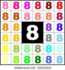 Number 8 sign design template element. Vector. Felt-pen 33 colorful icons at white and black backgrounds. Colorfull.