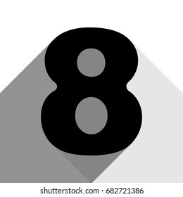 Number 8 sign design template element. Vector. Black icon with two flat gray shadows on white background.