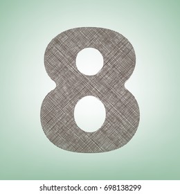 Number 8 sign design template element. Vector. Brown flax icon on green background with light spot at the center.