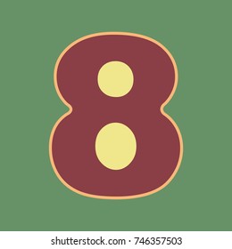 Number 8 sign design template element. Vector. Cordovan icon and mellow apricot halo with light khaki filled space at russian green background.