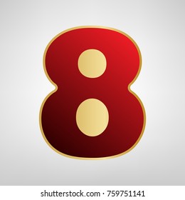 Number 8 sign design template element. Vector. Red icon on gold sticker at light gray background.