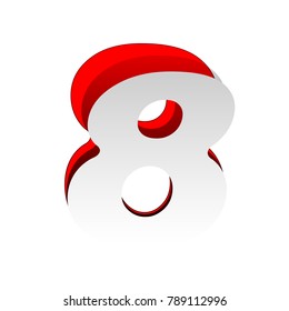 Number 8 sign design template element. Vector. Detachable paper icon with red body stock. Isolated.