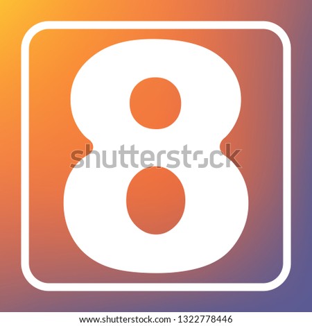 Number 8 sign design template element. Vector. White icon on transparent button at orange-violet gradient background.
