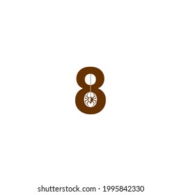Number 8 with spider icon logo design template vector