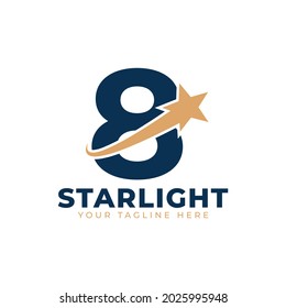 Number 8 with Star Swoosh Logo Design. Suitable for Start up, Logistic, Business Logo Template