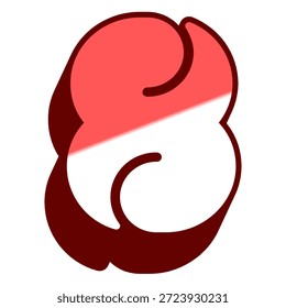 Number 8 stylized illustration of a red and white abstract shape with a distinctive curved form and bold lines.