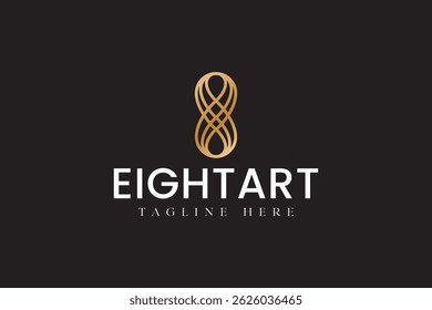 number 8 with swirl line modern logo design for jewelry, boutique and fashion. eight with wicker logo design. tear drop or leaves with eight shape minimalist logo design