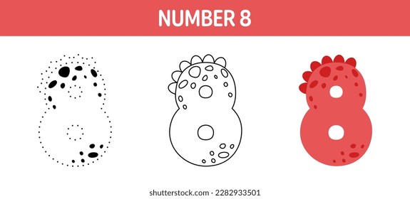 Number 8 tracing and coloring worksheet for kids