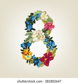 Number 8, Vector Colorful Flower Font For Your Design.