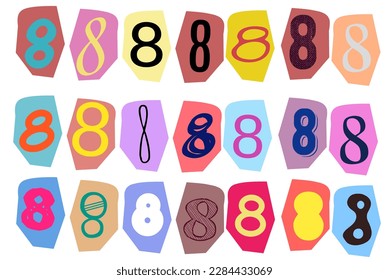 Number 8- vector cut newspaper and magazine letters, paper style ransom note letter