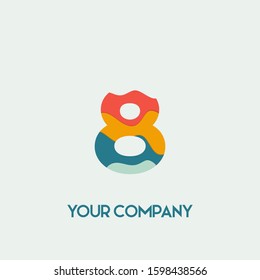 Number 8 vector font alphabet, modern dynamic flat Paper cut style design for your unique elements design , logo, corporate identity, application, creative poster
