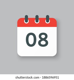 Number 8 - vector icon calendar days. 8th day of the month. Illustration flat style. Date of week, month, year Sunday, Monday, Tuesday, Wednesday, Thursday, Friday, Saturday. Holiday calendare date