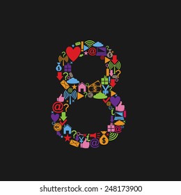 Number 8 with web icons. Vector illustration.