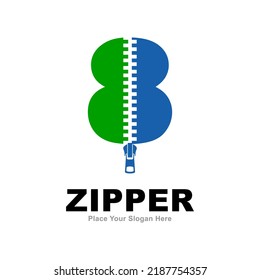 Nummer 8 Zipper Logo, Vektordesign. Geeignet für Modedesign, Anfangsname, Poster, Karte und Mode-Symbol der Industrie