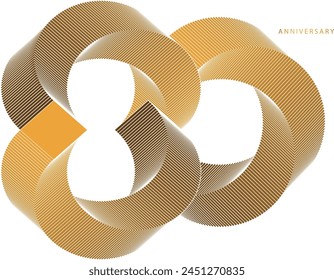 The number 80, 80th Anniversary in a luxurious and symbolic style.  The design  two-tone color scheme of gold and brown, formed by the interlocking of a square and a circle.