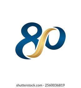 the number "80" with a golden ribbon-like design, creating an elegant representation