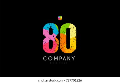 number 80 logo icon design with grunge texture and rainbow colored pattern