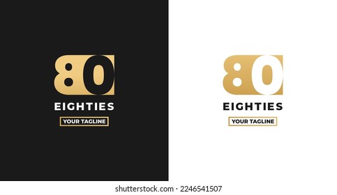 Number 80 logo or Logo Number 80 isolated on white and black background. Logo Number 80 elegant. Suitable for brand logos or products with the brand name fifteen. Number 80 logo simple gold color.