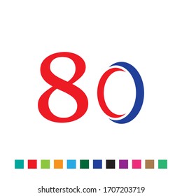 número 80 vectorial colorido