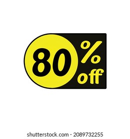 Anzahl 80 % Rabatt, Rabatt für Geschäfte, Rabattsymbole auf Websites in Gelb und Schwarz, Original-Kunst.