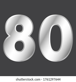 Número 80 vector en estilo plateado. Ilustración vectorial Eps10.