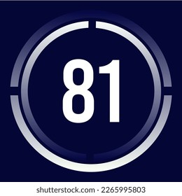 Number 81 design for business, print, books, movies, time-counting, companies in white, blue and blue gradient colors with half circles.