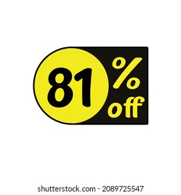 81 % Rabatt, Rabatt für Geschäfte, Rabattsymbole auf Websites in Gelb und Schwarz, Original-Kunst.