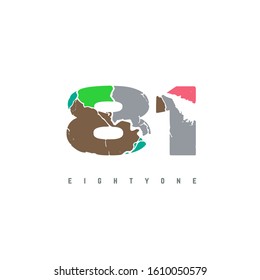 Number 81 vector font alphabet colorful map design symbol logo