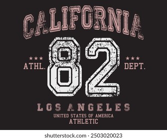 number 82 grunge typography, CALIFORNIA typography, Vector illustration on the theme of los angeles, Athletic. Los Angeles slogan typography, Grunge background. Vintage design.eps8