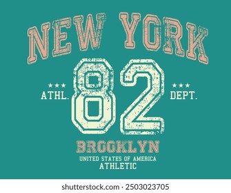 number 82 grunge typography college varsity, Vintage college style new york, brooklyn City slogan print - Retro varsity text for graphic tee t shirt or sweatshirt.eps8