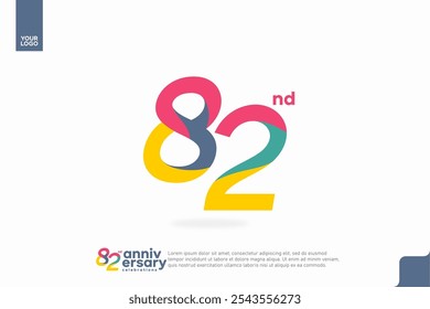 Número 82 diseño de icono de logotipo, número de logotipo de cumpleaños 82, aniversario 82