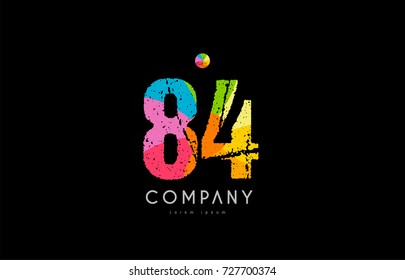 number 84 logo icon design with grunge texture and rainbow colored pattern
