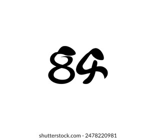 Number 84 Logo, Monogram Number 84 line style, Snake-Shaped logo, usable for business logos, flat design logo template, vector illustration, black
