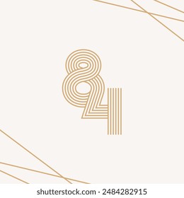 Number 84 multiple line elegant stylish logo, icon, sign, symbol vector illustration 