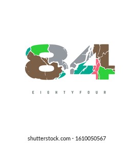 Number 84 vector font alphabet colorful map design symbol logo