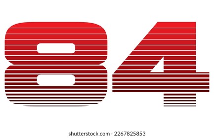Number 84 Vector Illustration. Red Number Eighty Four Isolated On A White Background

