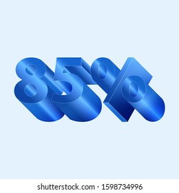 Number 85%. Blue 3D metal digit with a halftone effect.