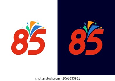 Number 85 firework logo. The design for anniversary or celebration with colorful fireworks
