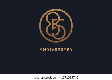 Number 85 logo, gold line circle with number inside, usable for anniversary and invitation, golden number design template, vector illustration