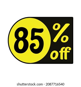número 85 % de descuento, descuento para tiendas, iconos descuento para colocar en sitios web de arte amarillo y negro, original.